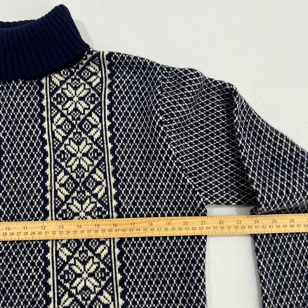 Vtg Alps Knitmeister Fair Isle Sweater Mens L Navy White Snowflake Turtleneck - Picture 5 of 10